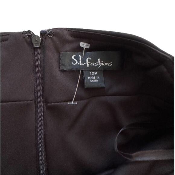 S.L. Fashions Black Iridescent Pink Green Chiffon Party Cocktail Dress Size 10P - Picture 2 of 13